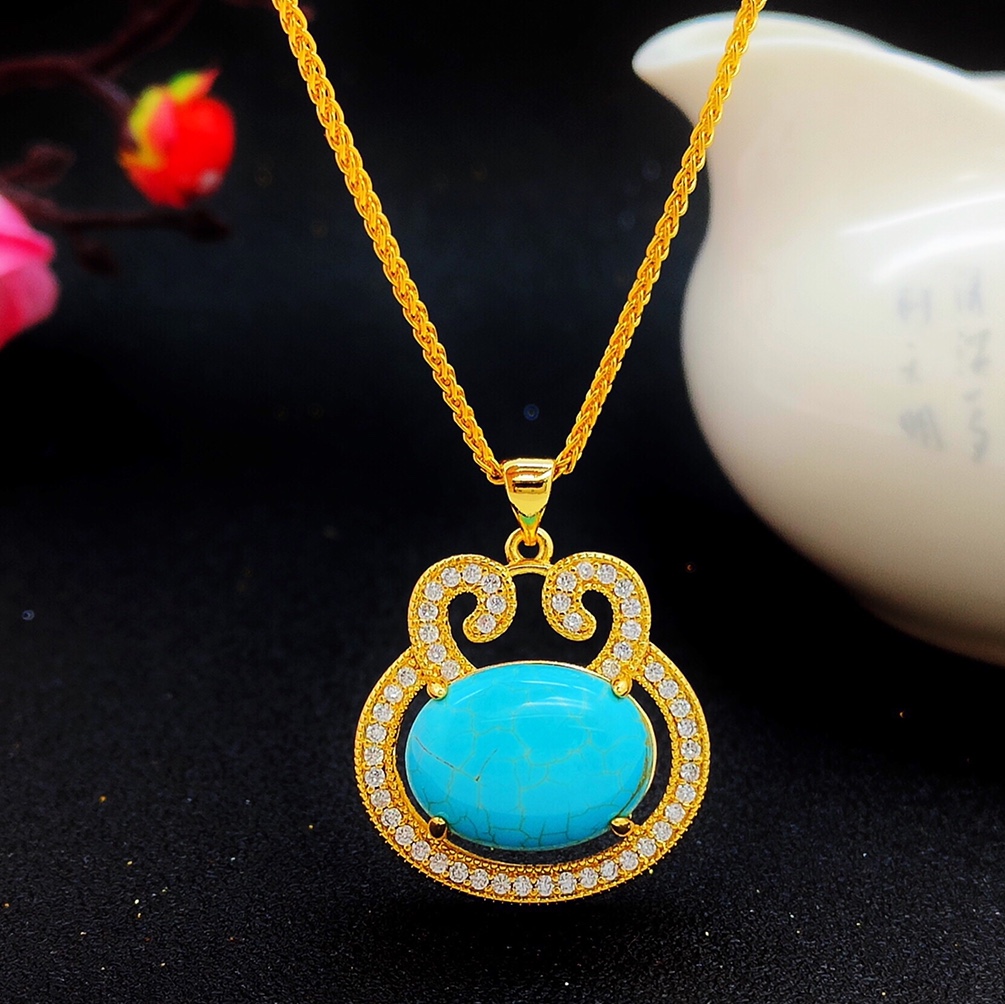 Microinset zircon lock turquoise pendant, the latest are the most popular style