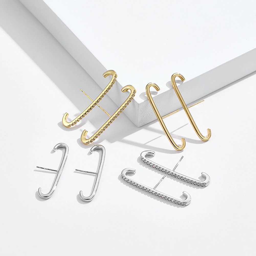 New stud earrings for women, European and American fashion, single-row crystal zircon earrings, geometric earrings, cross-border accessories AKE262 detail image 5