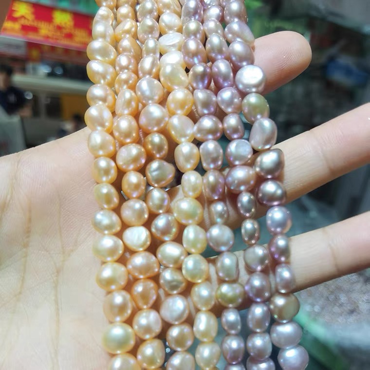 两面光7-8mm异形巴洛克珍珠项链 天然淡水散珠材料 diy手工真珠详情图1
