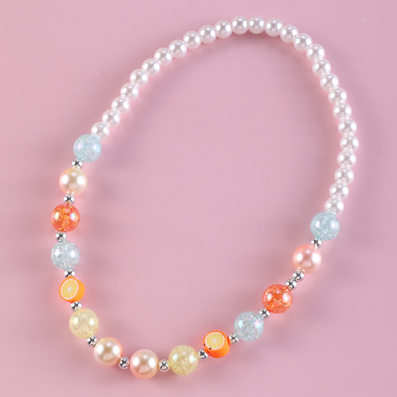 Fruit soft clay bracelet children's necklace set, acrylic burst beads + imitation pearl children's beads can be customized details Picture