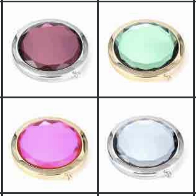 圆形水晶面高档镜弹簧镜按钮镜随身镜小镜子化妆镜