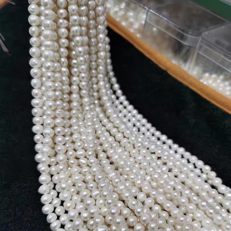 近圆形5-6mm淡水珍珠项链半成品白色配件散珠小珍珠diy手工细节图