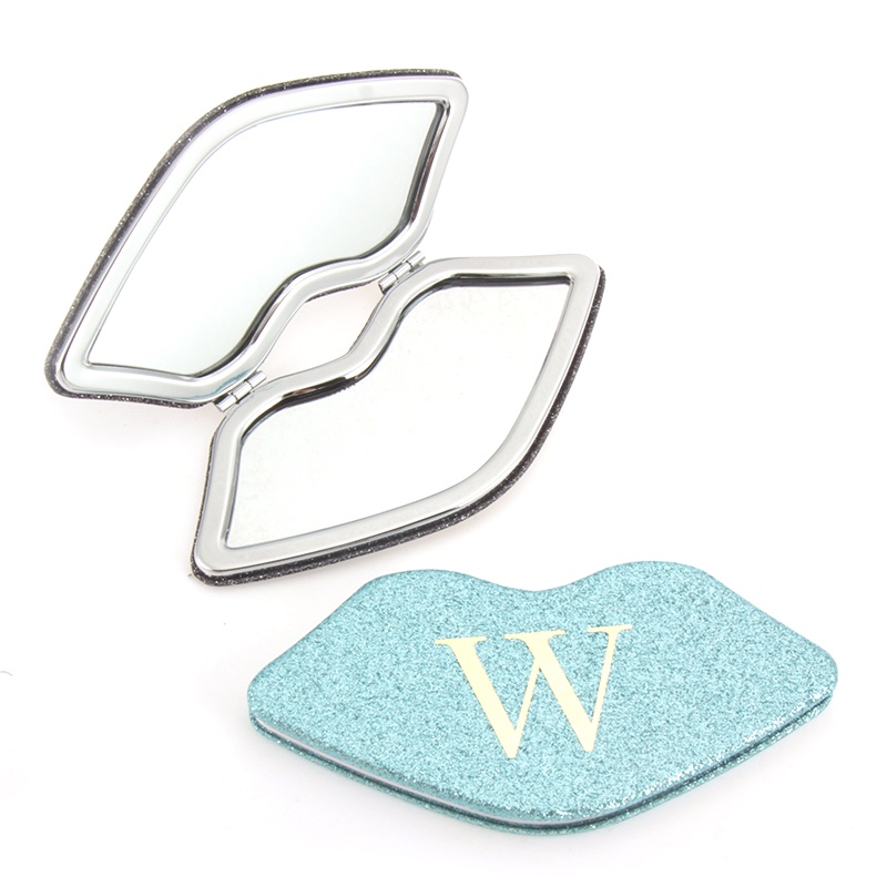 嘴唇型化妆镜散粉pu镜子迷你随身携带小镜子