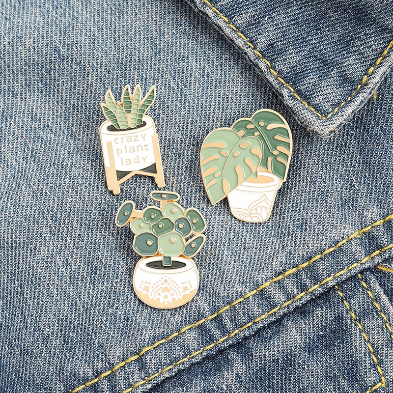 Cute cartoon potted plant brooch turtle back bamboo cactus aloe plant pin clothing accessories