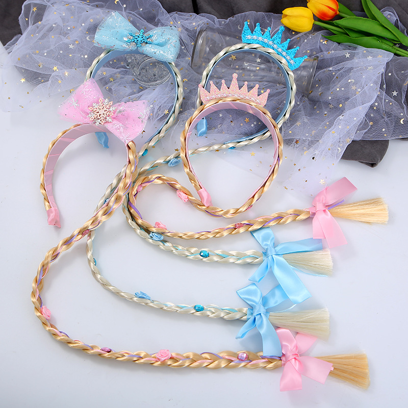 Children's wigs, braids, girls' ice and snow princess wigs, braids, hair bands, children's hair accessories, girls' hair clips, headwear, hair clips, hair bands