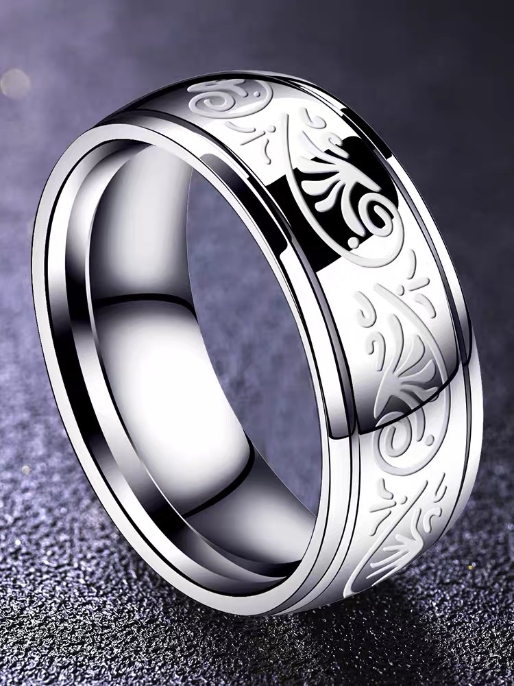 Titanium steel ring, a trendy and individualistic ring for men, a light luxury, niche hip-hop, and simple index finger men's ring details Picture