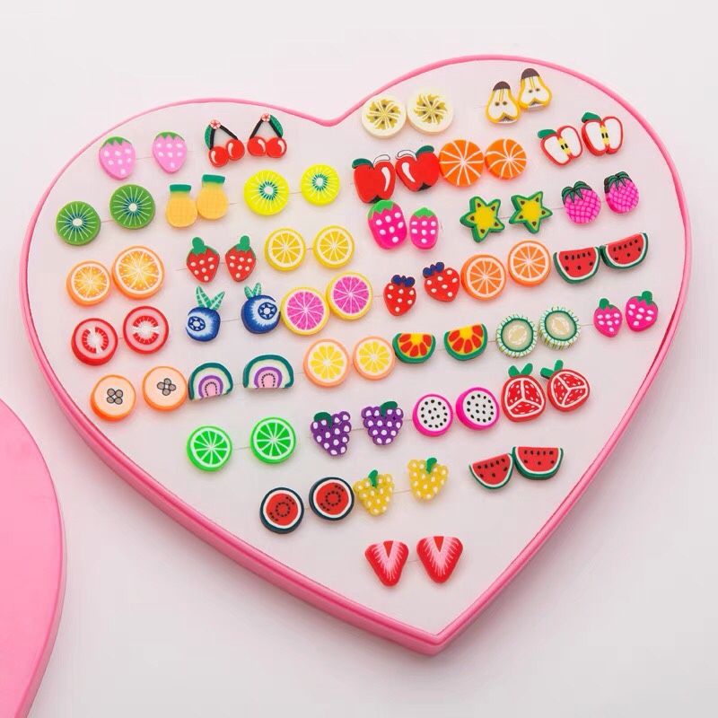 Children's polymer clay earrings women's earrings cute cartoon plastic needle