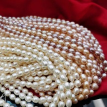 珍珠项链6-7mm天然淡水米形散珠半成品手工链diy材料白粉紫色正品