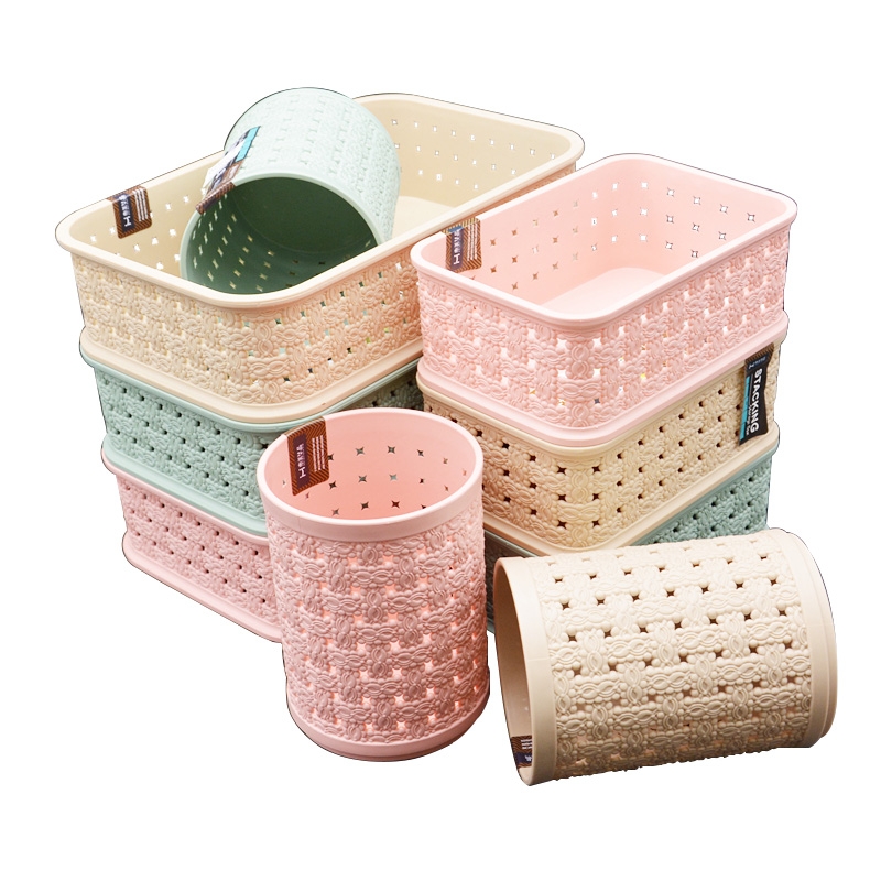 龙仕翔仿藤编织收纳筐长方可叠加桌面收纳桌面收纳盒塑料筐杂物篮详情4