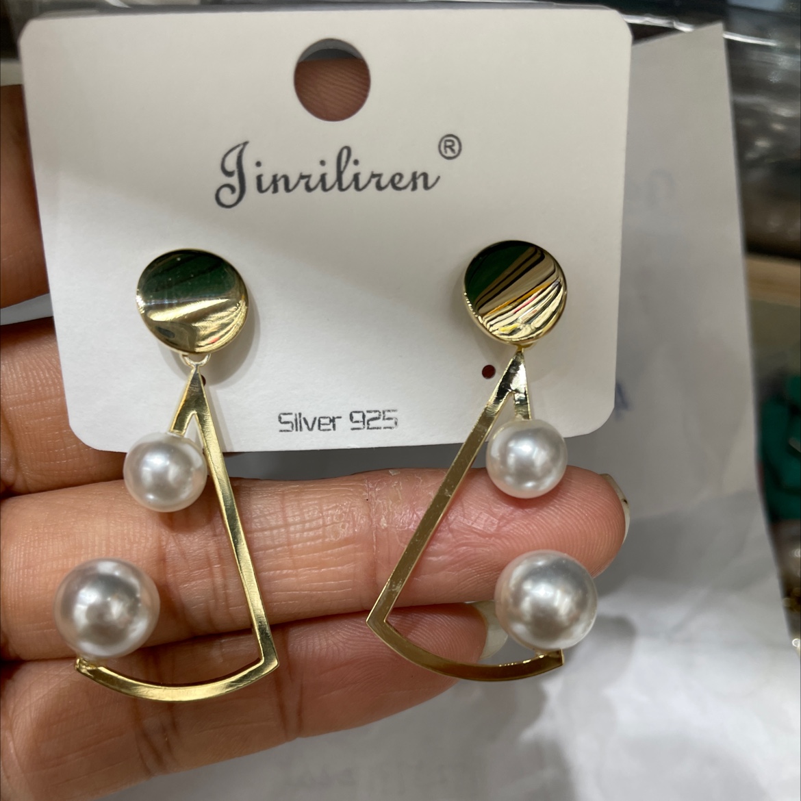 Today beauty Korean pearl earrings geometric design style