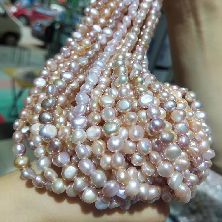 两面光7-8mm异形巴洛克珍珠项链 天然淡水散珠材料 diy手工真珠详情图3
