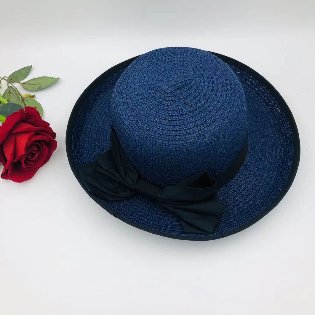 Star-style straw hats, children's fashionable sun protection hats, bow rolled-up sun hats, seaside vacation photo hats, summer hats Specification image