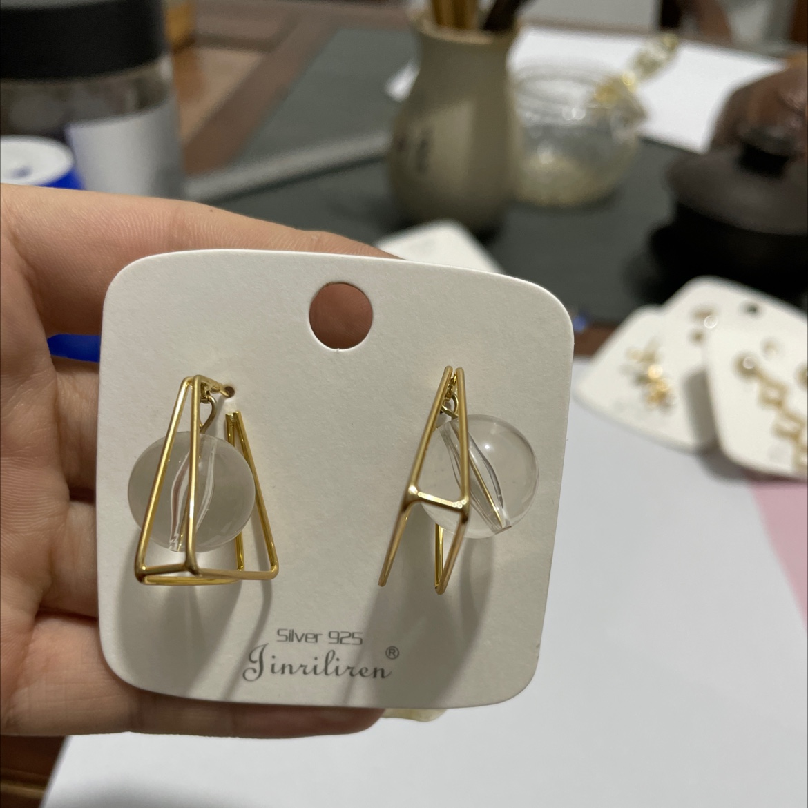 Today beauty Korean version of the new earrings fashion white glass ball