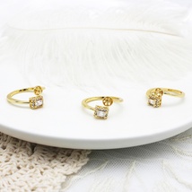 DIY饰品配件 铜镀18K真金色 单颗方锆石微镶珍珠托可调节戒指 