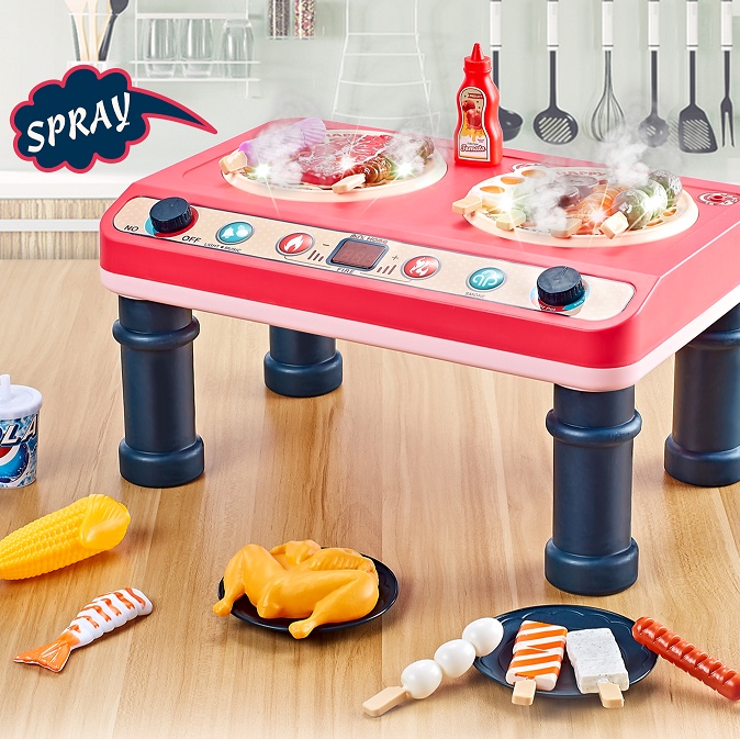 Simulated children's house playing kitchen toys for boys and girls cooking sets, barbecue sets with lights, music and spray
