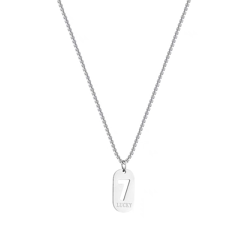 Lucky number 7 square brand pendant titanium steel necklace, women's summer hip-hop men's trendy niche hoodie chain accessory Application Scenario