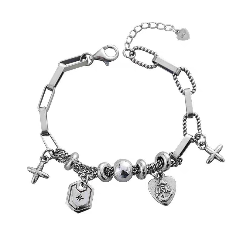 925银手链韩版潮流时尚网红银手链白底实物图