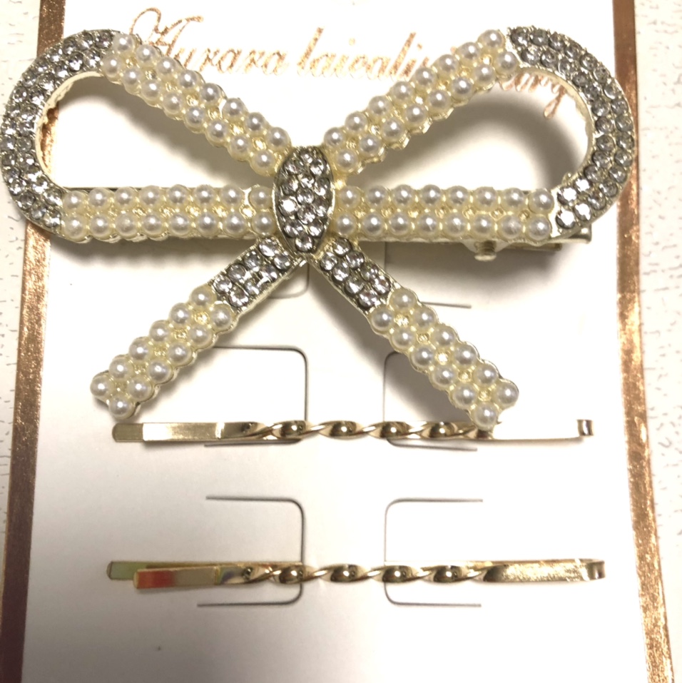 Korean version white diamond duckbill clip 115 large bangs hair clip, hair accessory water diamond coil, hair clip top clip, side clip, broken hair clip and hairpin set, three large pearls