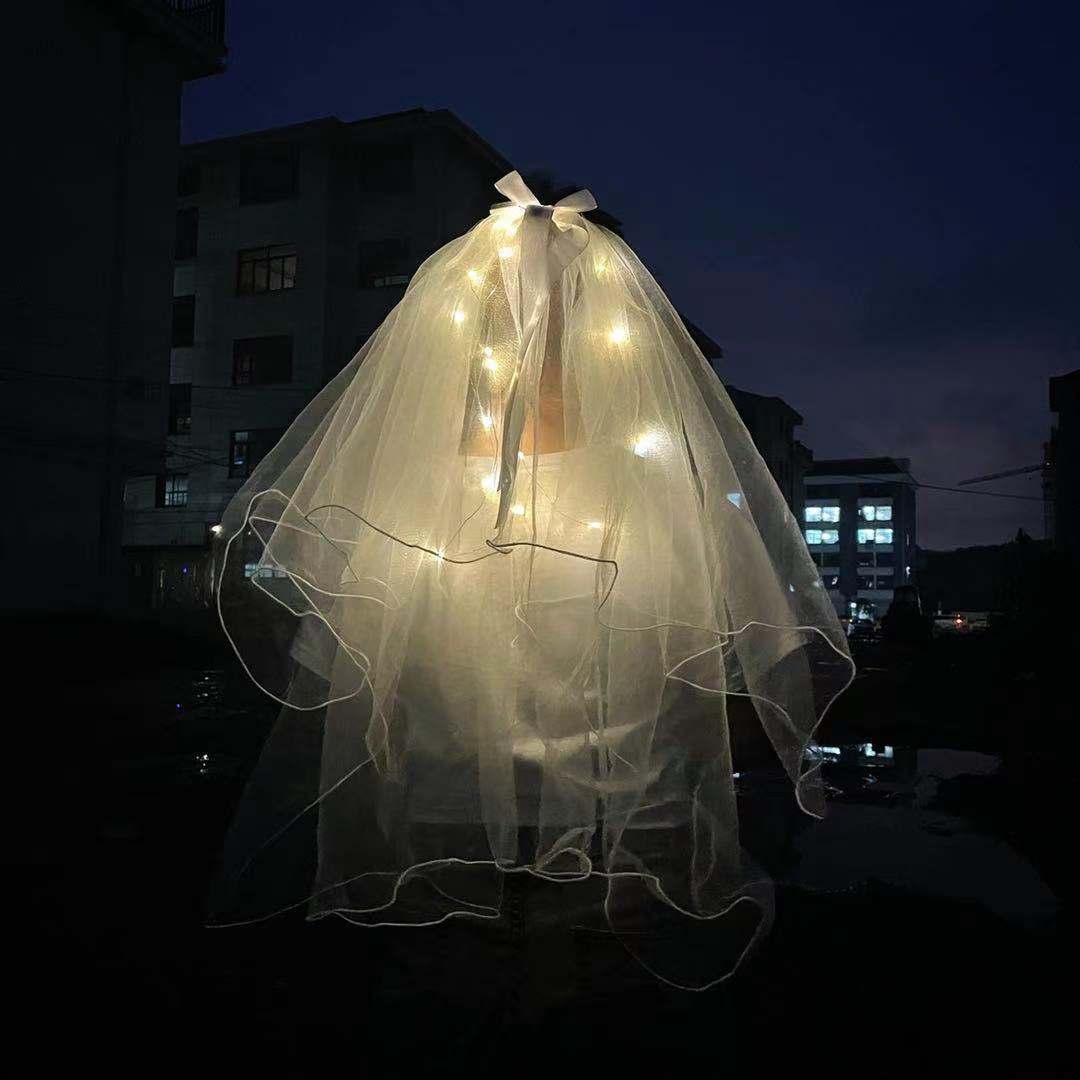 新品发光网红头纱发光发箍发带女绑发温柔珍珠带头饰夜市地摊批发详情图2