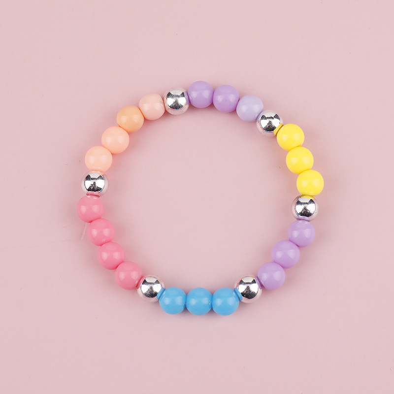 European and American children's necklace accessory set, popular colorful geometric round bead necklace bracelet, small gift Specification image