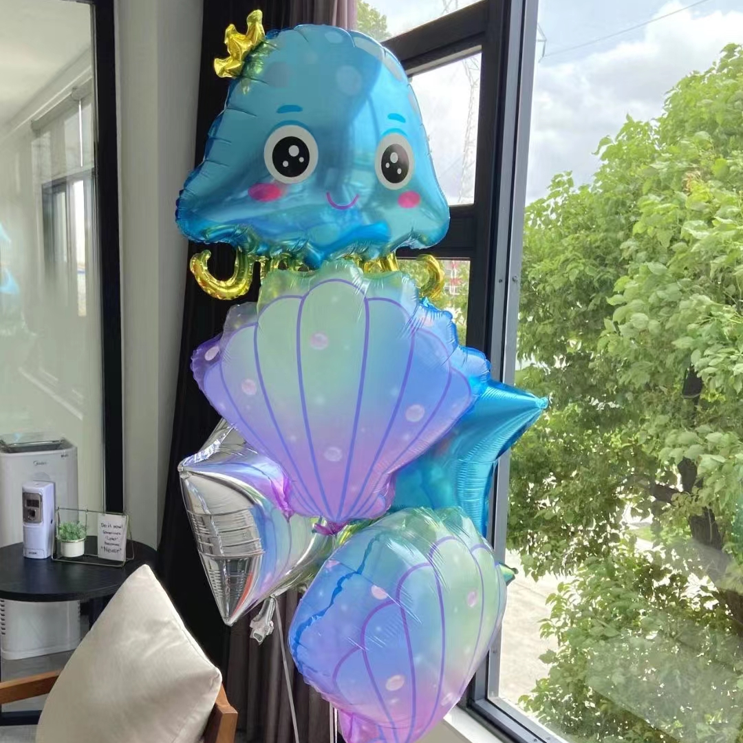 Marine animal octopus balloon set party aluminum film balloon blue