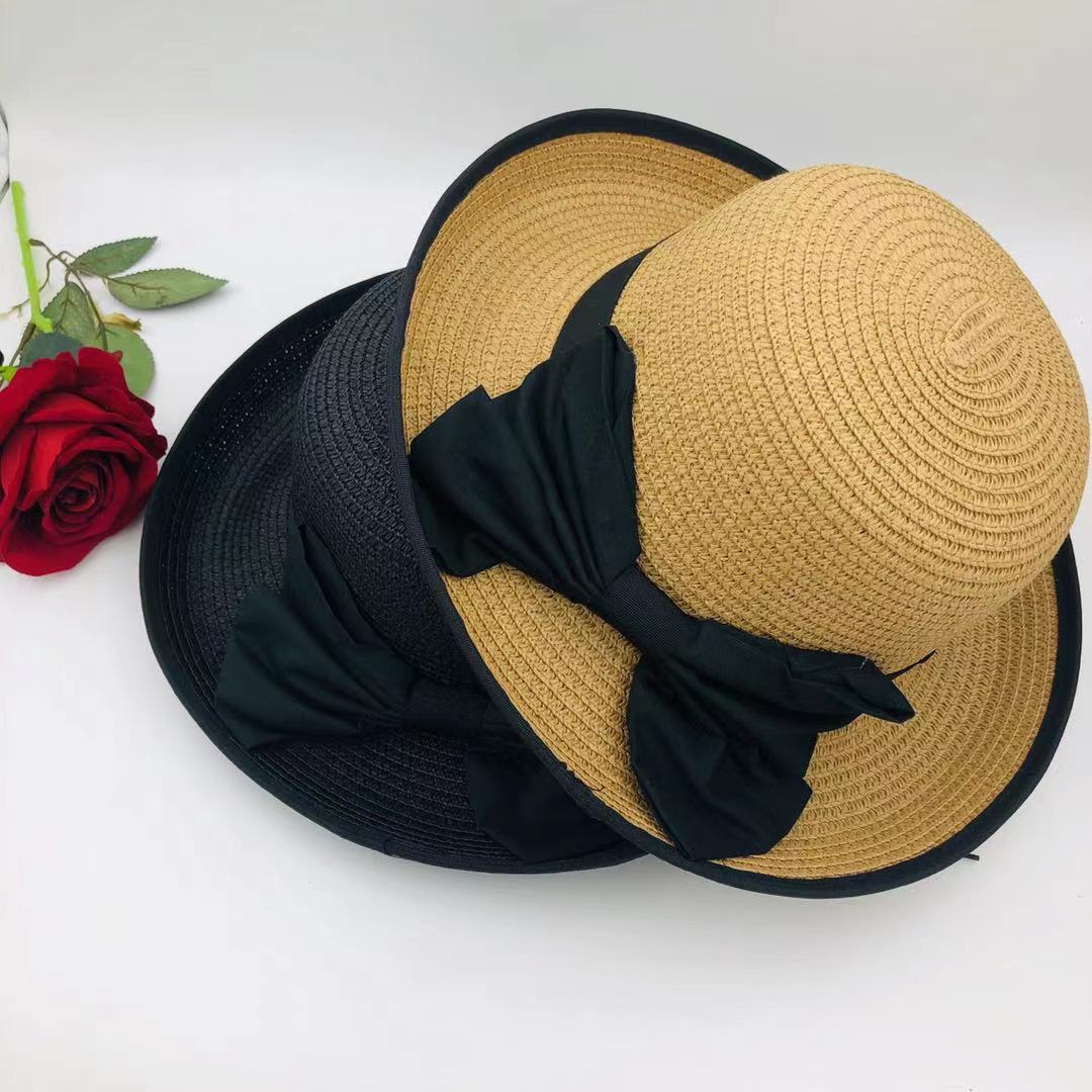 Star-style straw hats, children's fashionable sun protection hats, bow rolled-up sun hats, seaside vacation photo hats, summer hats Item Picture