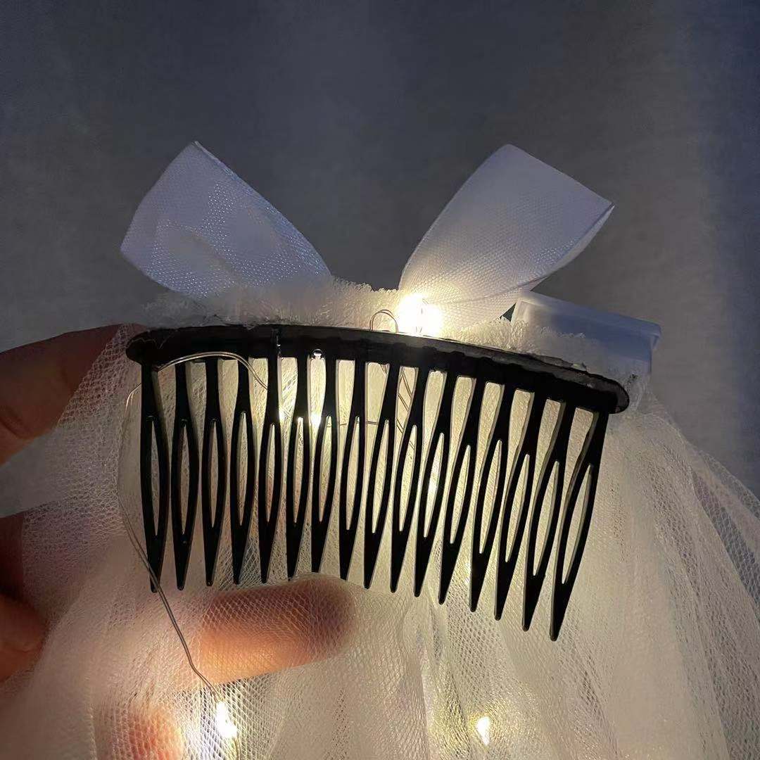 新品发光网红头纱发光发箍发带女绑发温柔珍珠带头饰夜市地摊批发详情图6