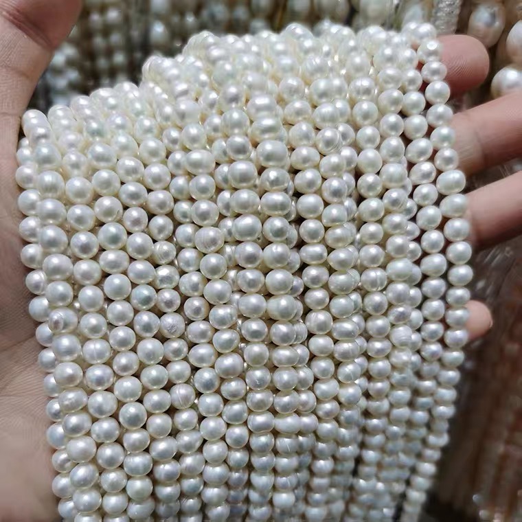 近圆形5-6mm淡水珍珠项链半成品白色配件散珠小珍珠diy手工图