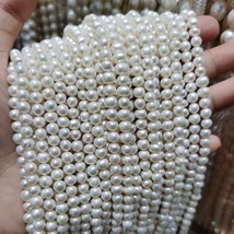 近圆形5-6mm淡水珍珠项链半成品白色配件散珠小珍珠diy手工