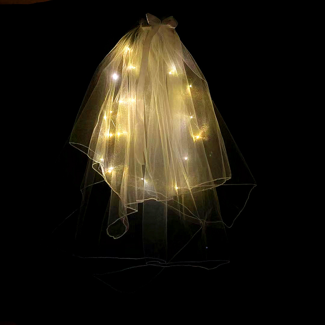 新品发光网红头纱发光发箍发带女绑发温柔珍珠带头饰夜市地摊批发详情图11