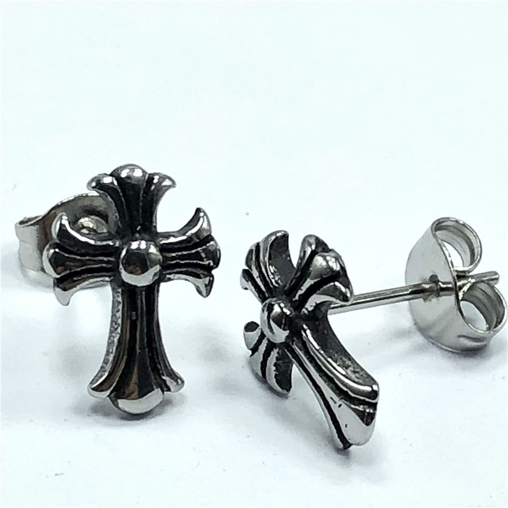 亚马逊爆款十字架耳钉 铸造不锈钢十字架耳钉 潮流男士女士耳饰产品图