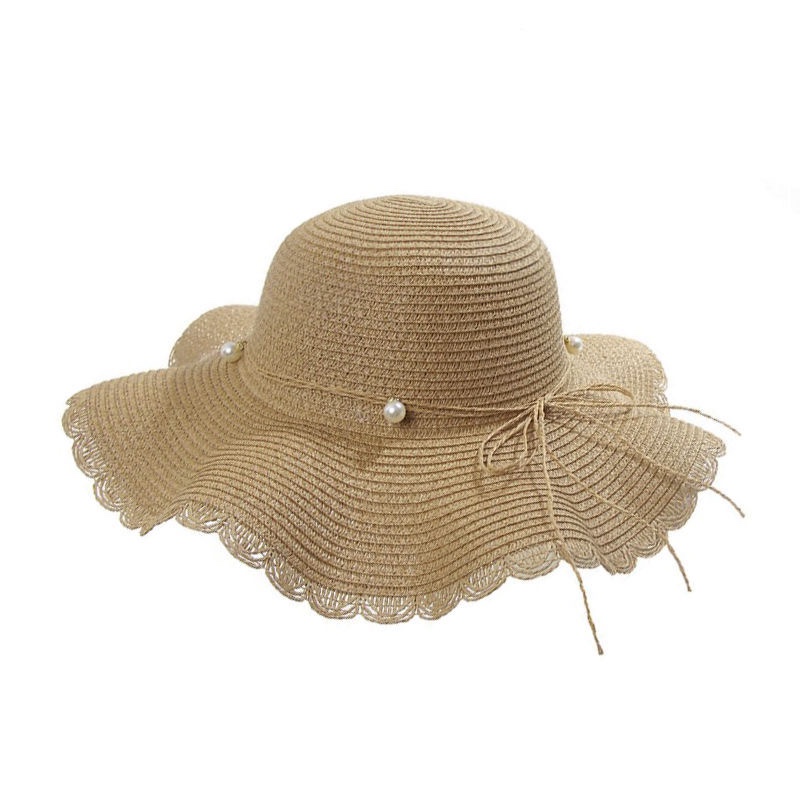 波浪大沿草帽韩版百搭珍珠休闲防晒沙滩遮阳帽潮