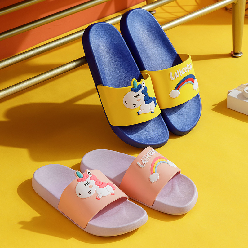 2021 Summer Rainbow Parent-Child Cool Slippers Cartoon Cute Children's home Bathroom anti-slip Women's slippers for men to wear outside
