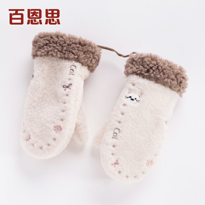 儿童手套冬季冬天加绒加厚卡通可爱挂脖包仔幼儿园女孩子保暖防风