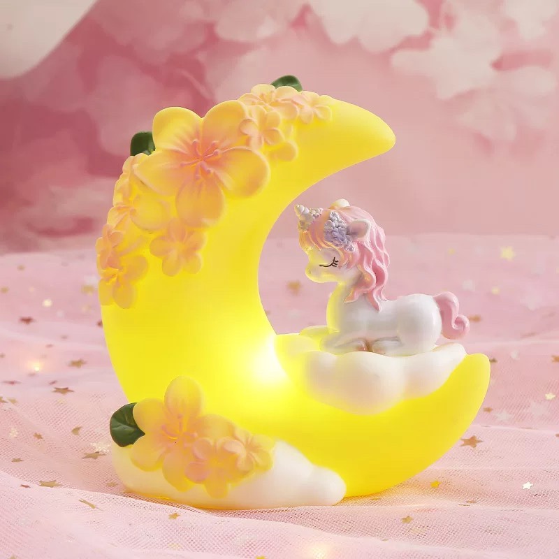 地摊新款独角兽星星灯看书小夜灯少女心ins风礼品摆件树脂工艺品led铜丝灯星星灯月亮独角兽花粉色