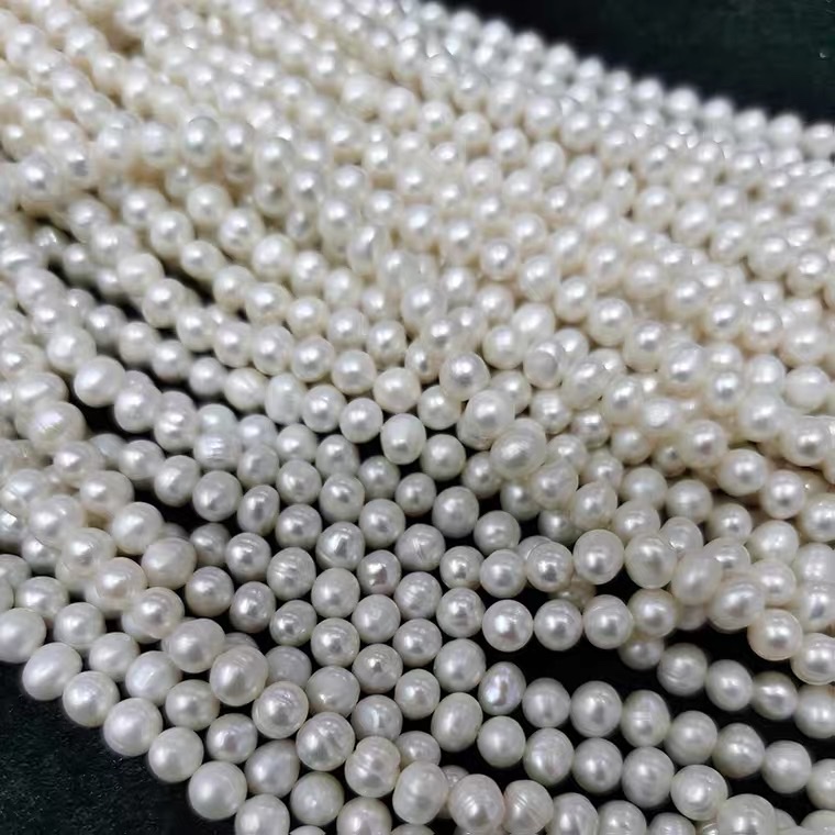 近圆形5-6mm淡水珍珠项链半成品白色配件散珠小珍珠diy手工详情图2