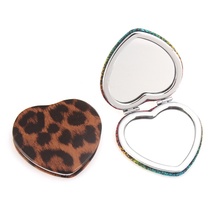 心形豹纹皮可定制特殊皮料随身镜小镜子化妆镜
