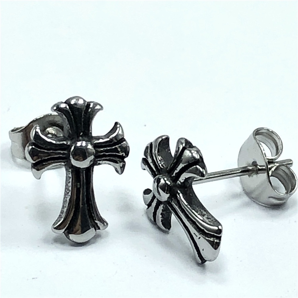 亚马逊爆款十字架耳钉 铸造不锈钢十字架耳钉 潮流男士女士耳饰