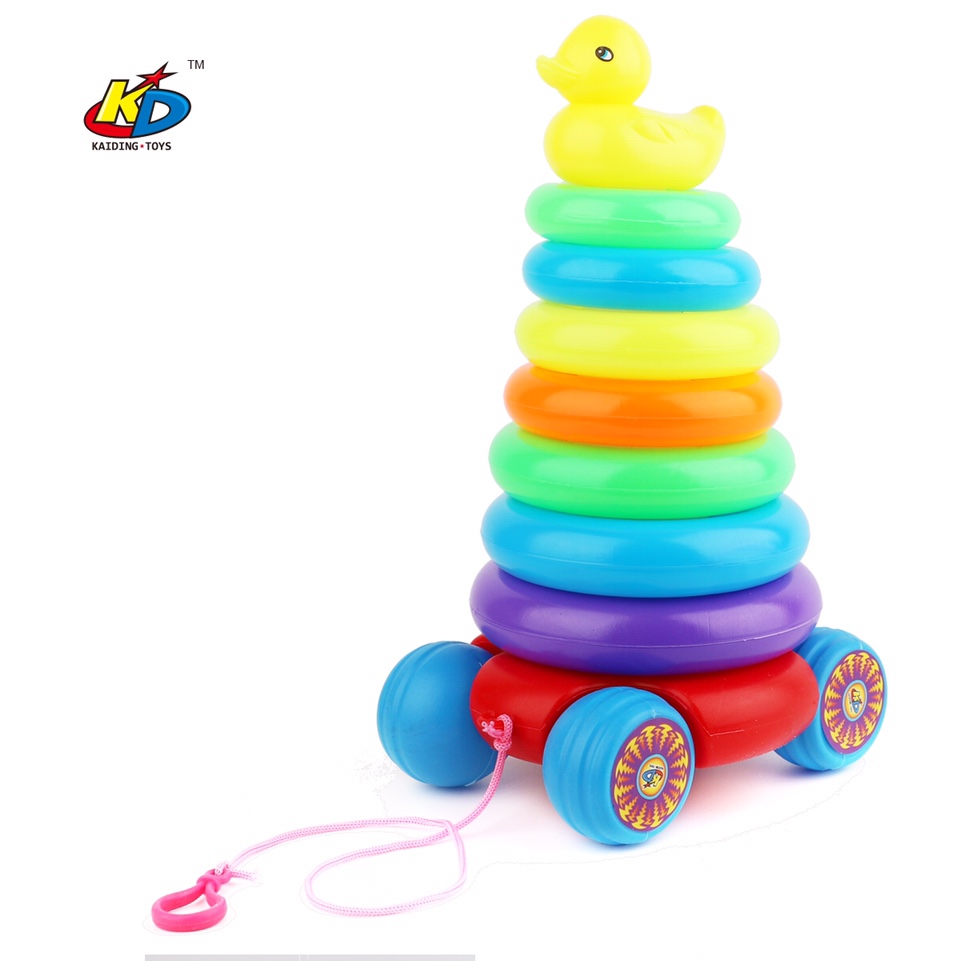 Baby puzzle Rainbow tower toy Jenga Lego Jenga high multicolor ring Layer Layer Layer Early education cup 8-layer duck trailer