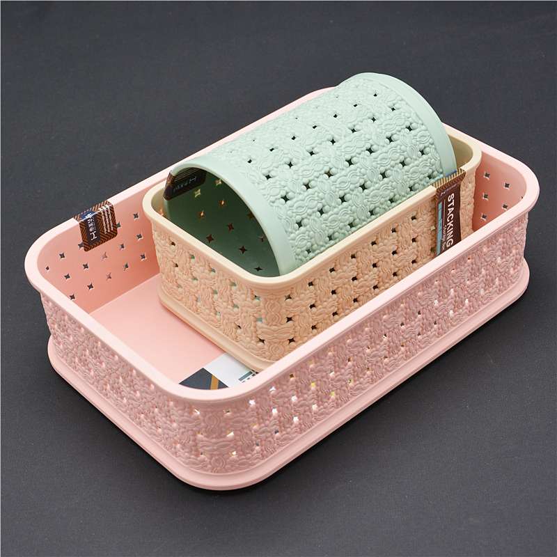 龙仕翔仿藤编织收纳筐长方可叠加桌面收纳桌面收纳盒塑料筐杂物篮详情2