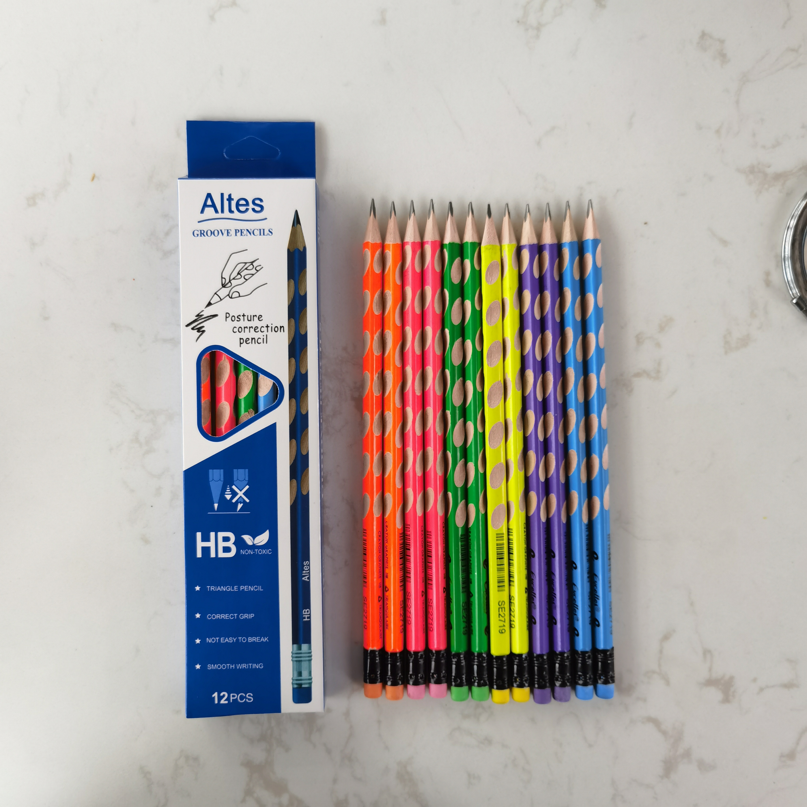 高品质学生用洞洞铅笔现货矫正HB6色铅笔