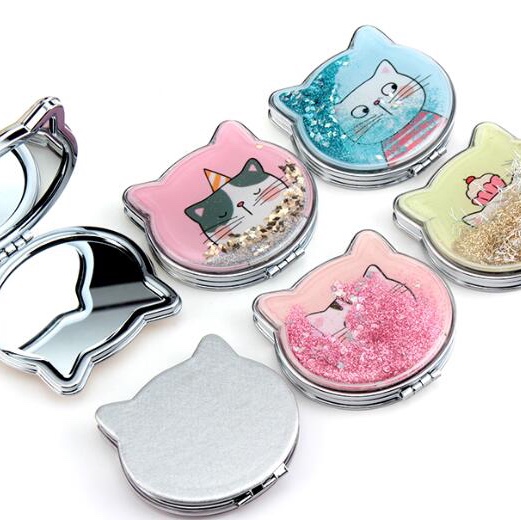 猫形公主流沙镜随身镜小镜子化妆镜定制图案可根据客人要求定制图案