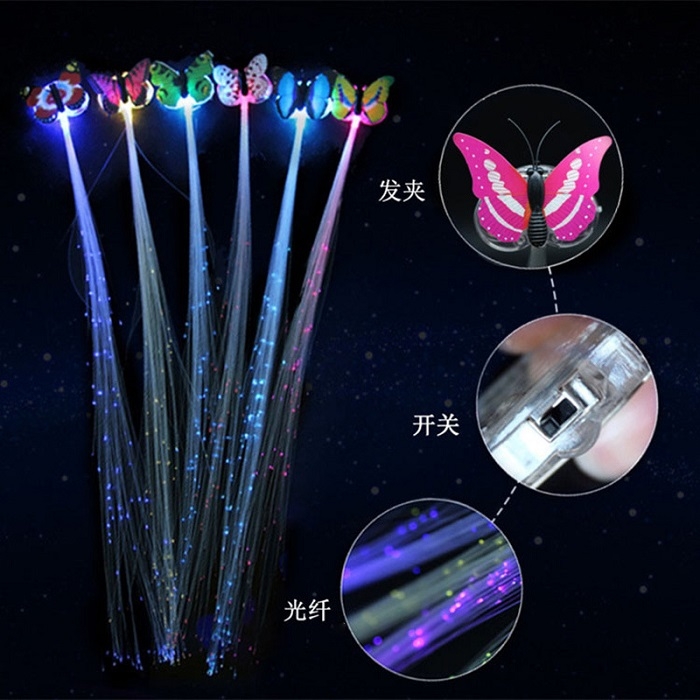 Seven-color butterfly luminous braid, flashing headwear, led optical fiber braid, luminous toy, hair accessory, butterfly mixed luminous optical fiber braid, direct sales of optical fiber seven-color flashing braid detail image 7