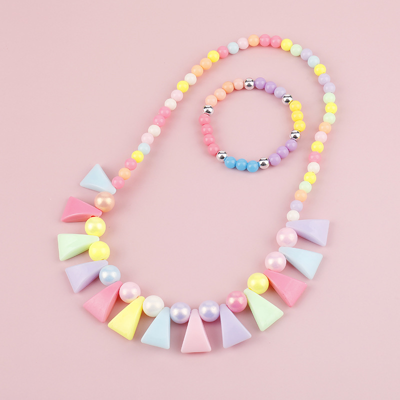 European and American children's necklace accessory set, popular colorful geometric round bead necklace bracelet, small gift details Picture