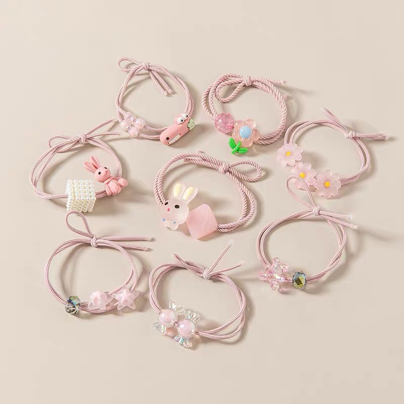 Sweet girl double flower hair band cute hair tie ponytail hair tie female high elastic rabbit rubber band thumbnail
