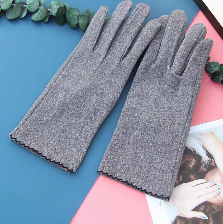 Spring gloves ladies de fleece thin elastic touch screen short driving and cycling