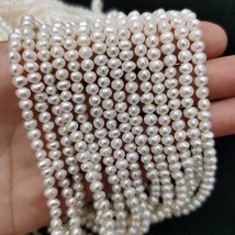 小珍珠项链3-4mm近圆微瑕纯手工diy半成品散珍珠颗粒有孔珠