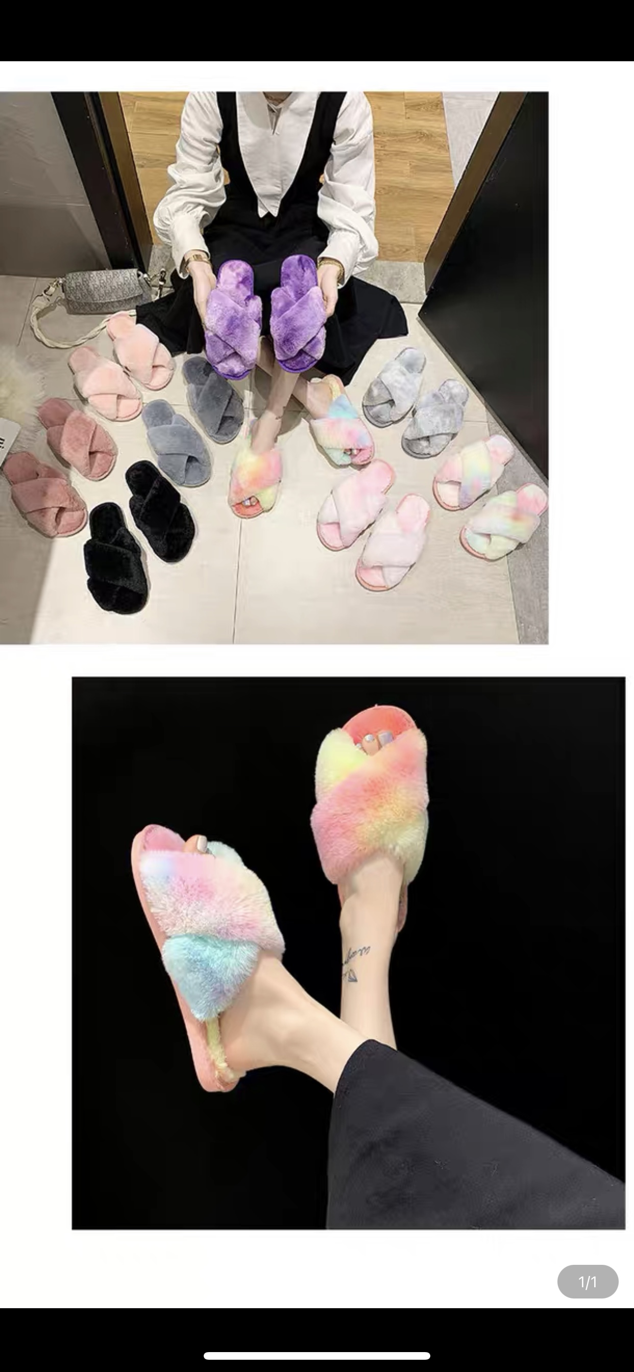 Rainbow Fur Slippers for women's Instagram autumn and winter new style popular home cross cotton slippers, indoor anti-slip detail image 2