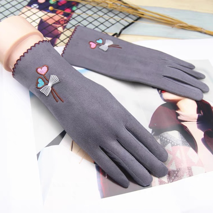 Gloves Women's winter suede motorcycle riding warm plus fleece