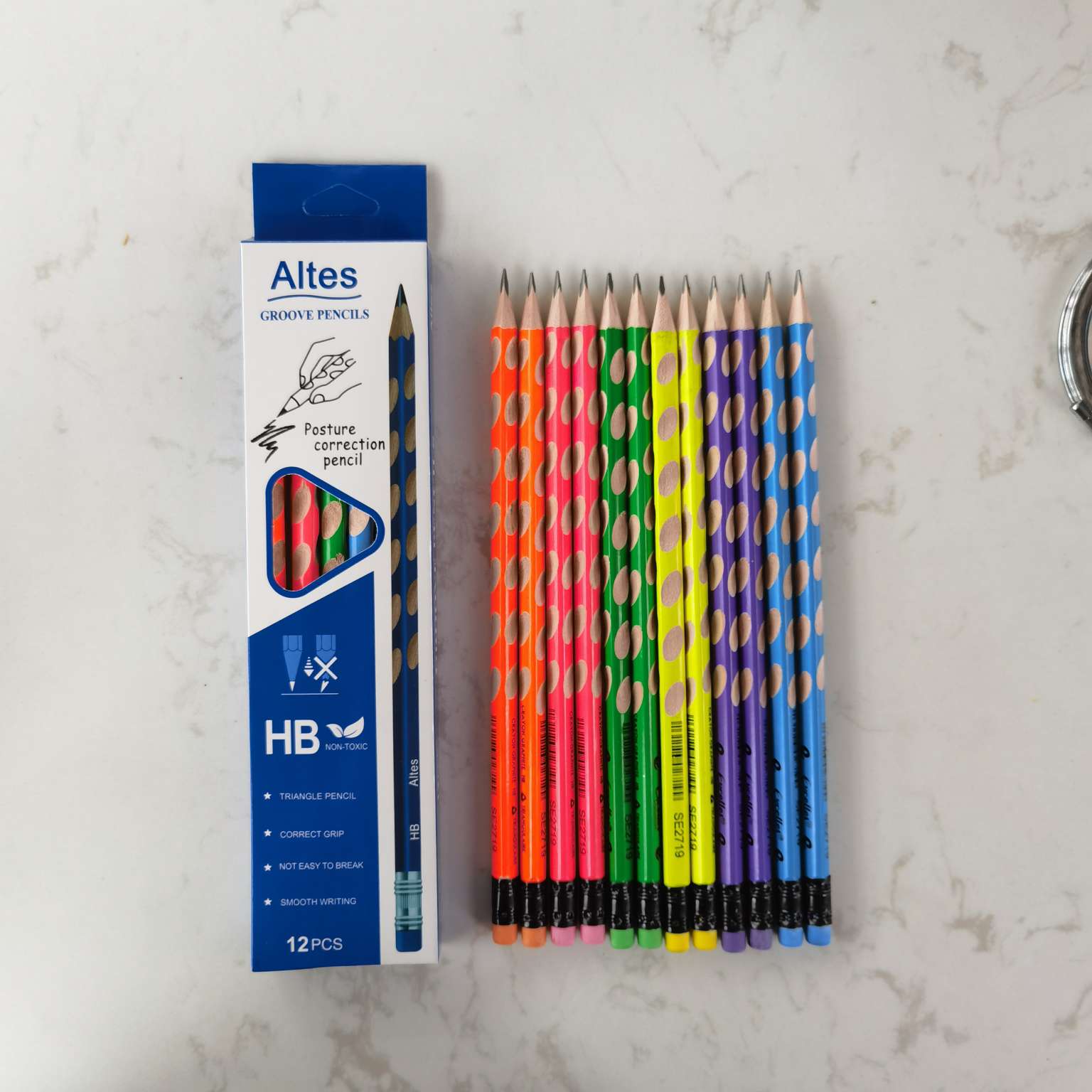 高品质学生用洞洞铅笔现货矫正HB6色铅笔产品图